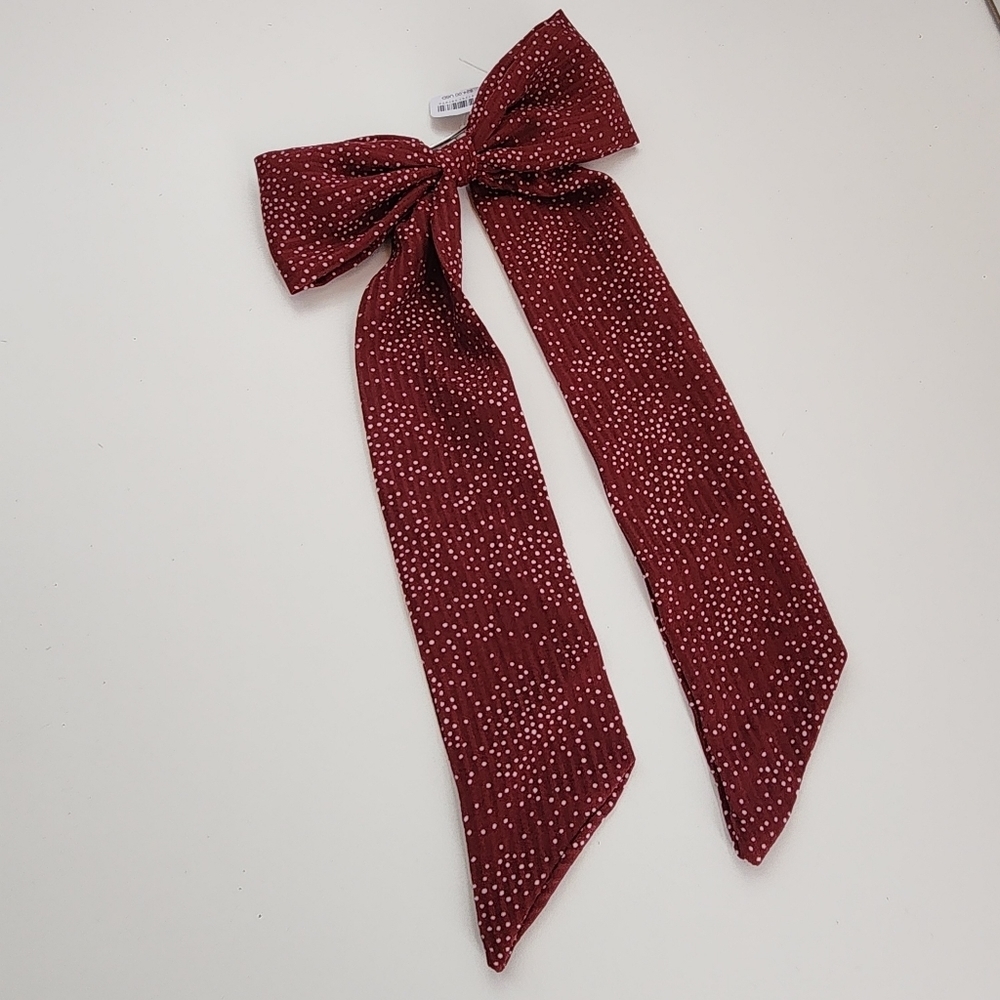 NWT Free People Burgundy Fly Away Bow Polka Dot Hair Clip - Picture 7 of 9